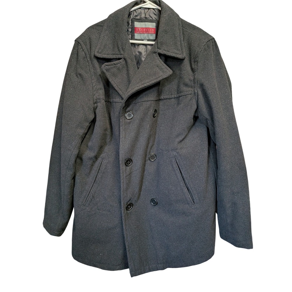 Excelled Mens Collection Charcoal Gray Wool Blend Quilted Lined Coat LT Large